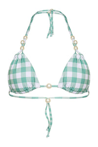 Jaida Gingham Lime Cream Bikini Top