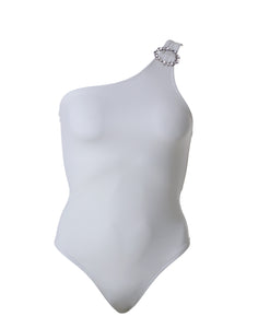 Chantale Sugar White – Versatile high luxury one shoulder swimsuit