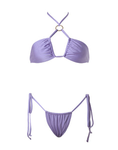 Nikhi Lavander – adjustable halter bikini top accessorized for a fuller visual effect and sultry bikini bottom