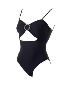 Shaphira Black – Versatile stretch and comfortable luxurious swimsuit with rust free crystal accessory